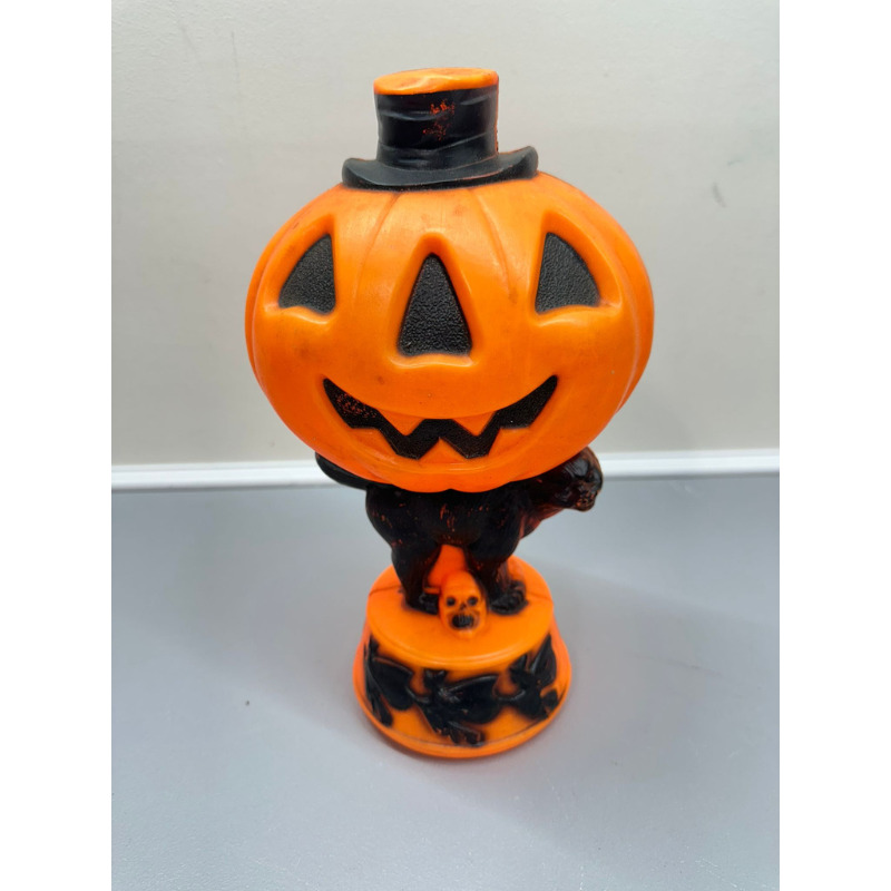 Vtg Empire Blow Mold 13.5” Pumpkin with Black Cat Witches Skull Top Hat NO LIGHT