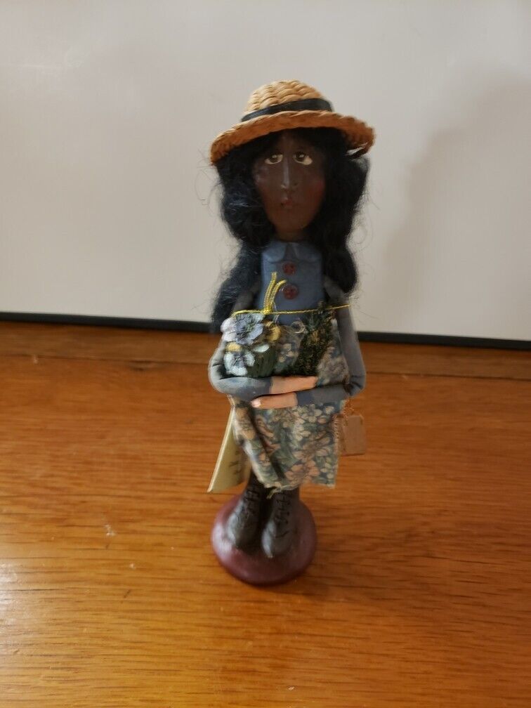 Melancholy Dollies Pansey Figurine 8” Folk Art Flower Gardener Pansy New w/ Tag