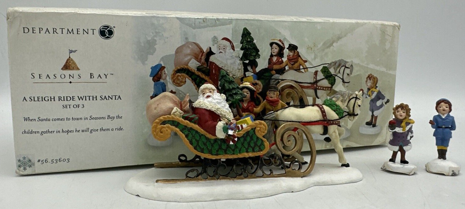 Department 56 Season's Bay A Sleigh Ride with Santa #56.53603 Vintage 2000