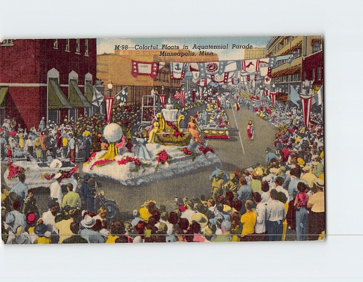 Postcard Colorful Floats in Aquatennial Parade Minneapolis Minnesota USA