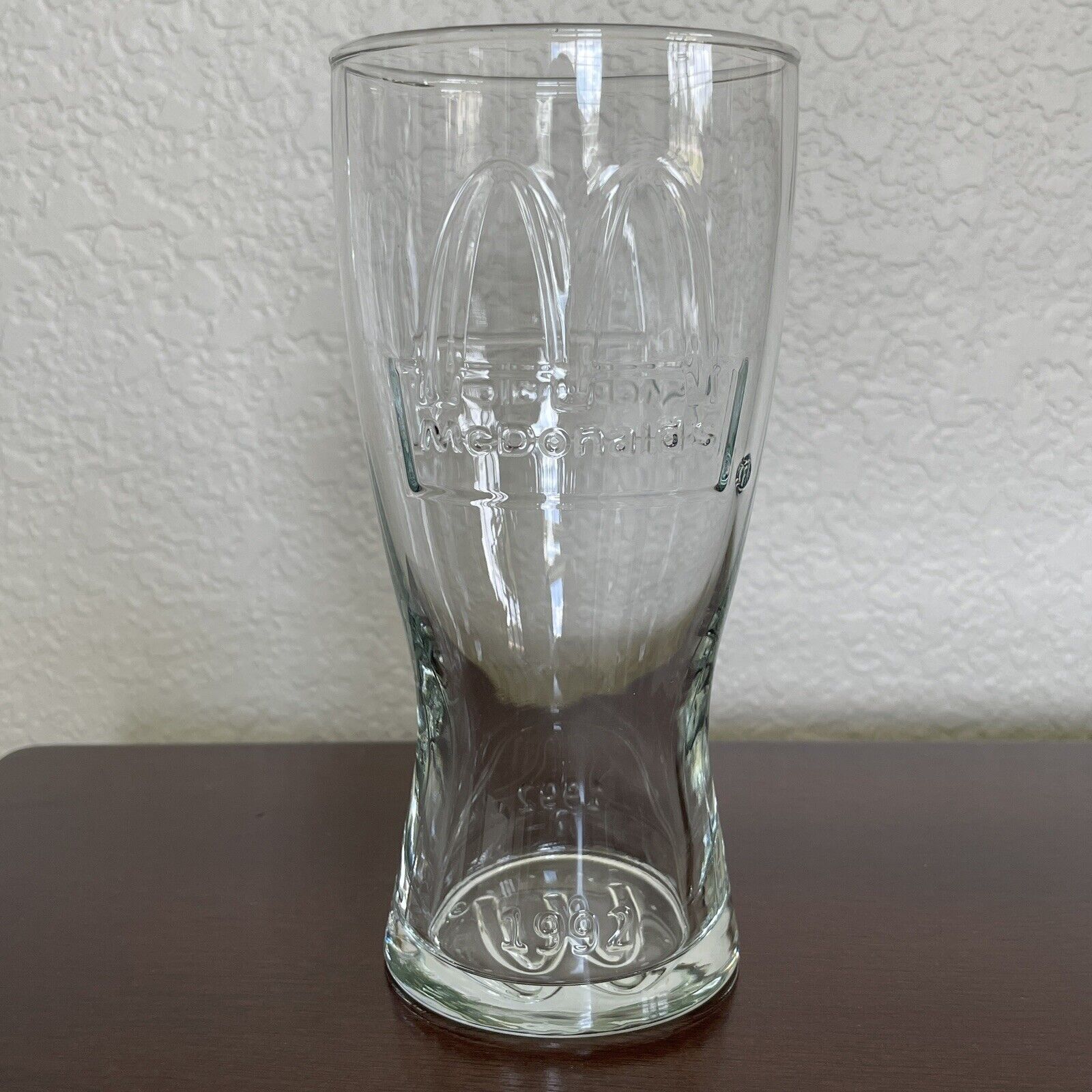 Vintage 1992 McDonald’s Clear Drinking Glass Embossed Collectors Cup Retro
