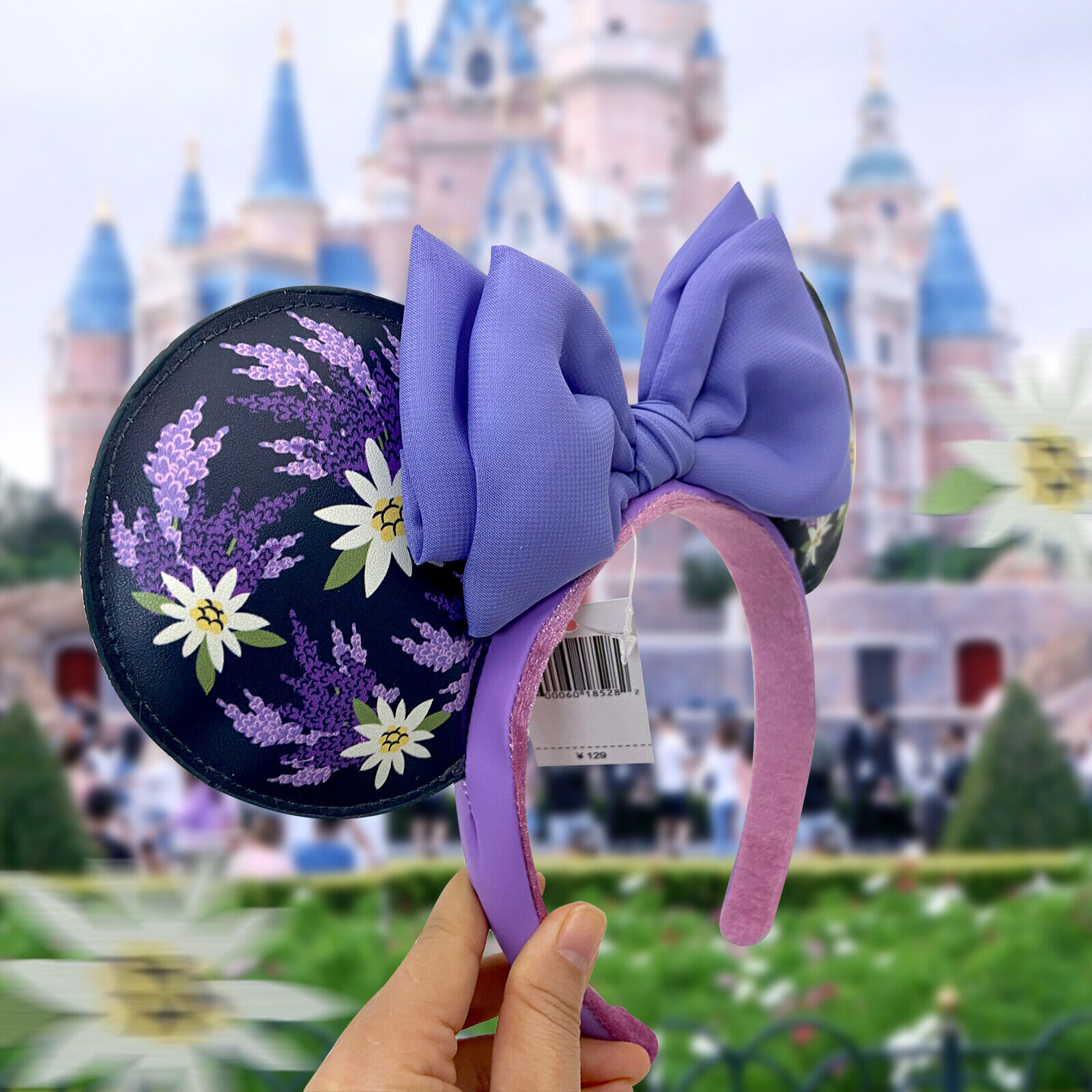Disney-Parks French Lavender Lilac Purple Flower Minnie Mouse Ears Headband