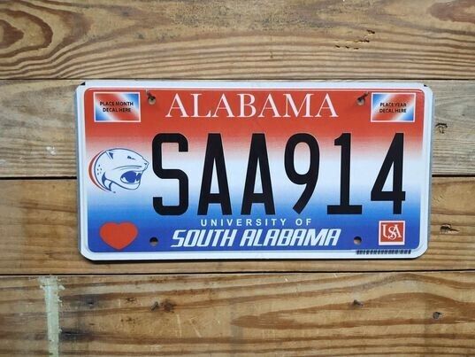 Alabama Expired 2019 South Alabama University License Plate Auto Tag SAA914
