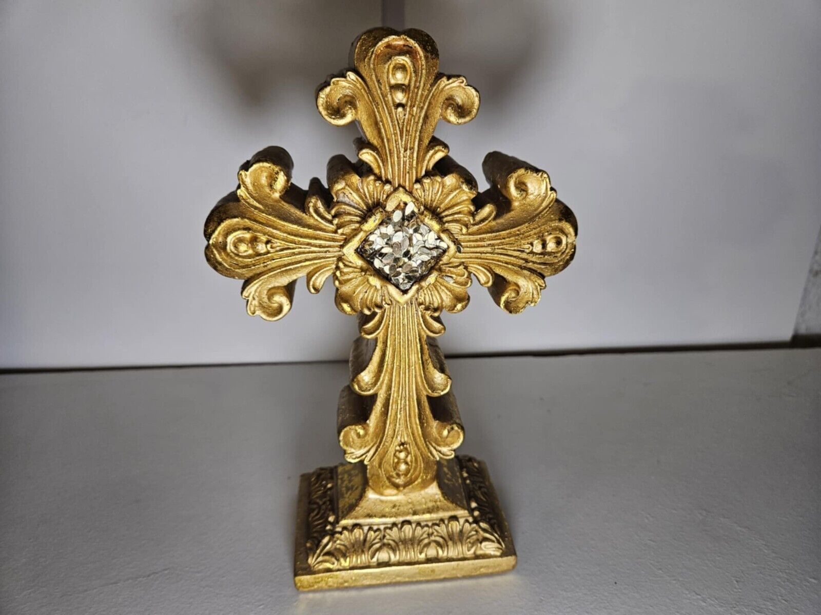 Gold Jeweled Cross Statue