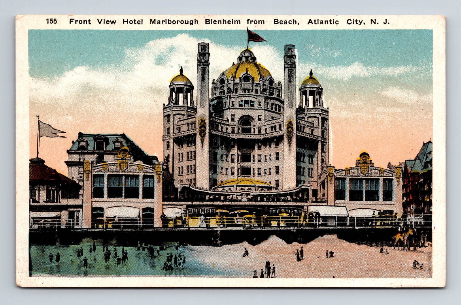Front View of Hotel Marlborough Blenheim From Beach Atlantic City NJ Postcard