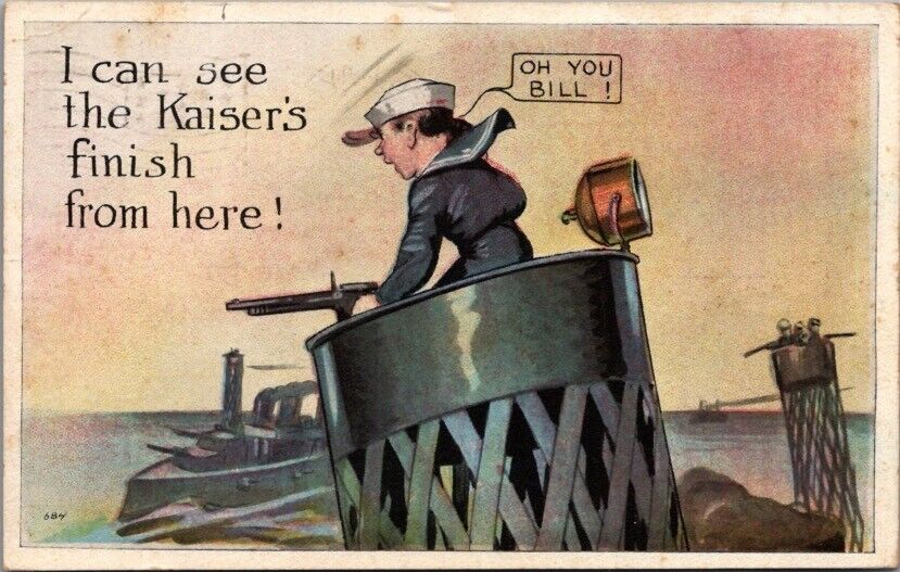Antique Postcard WWI Military Humor Lookout Kaiser's Finish Postmark Nov 11 1918