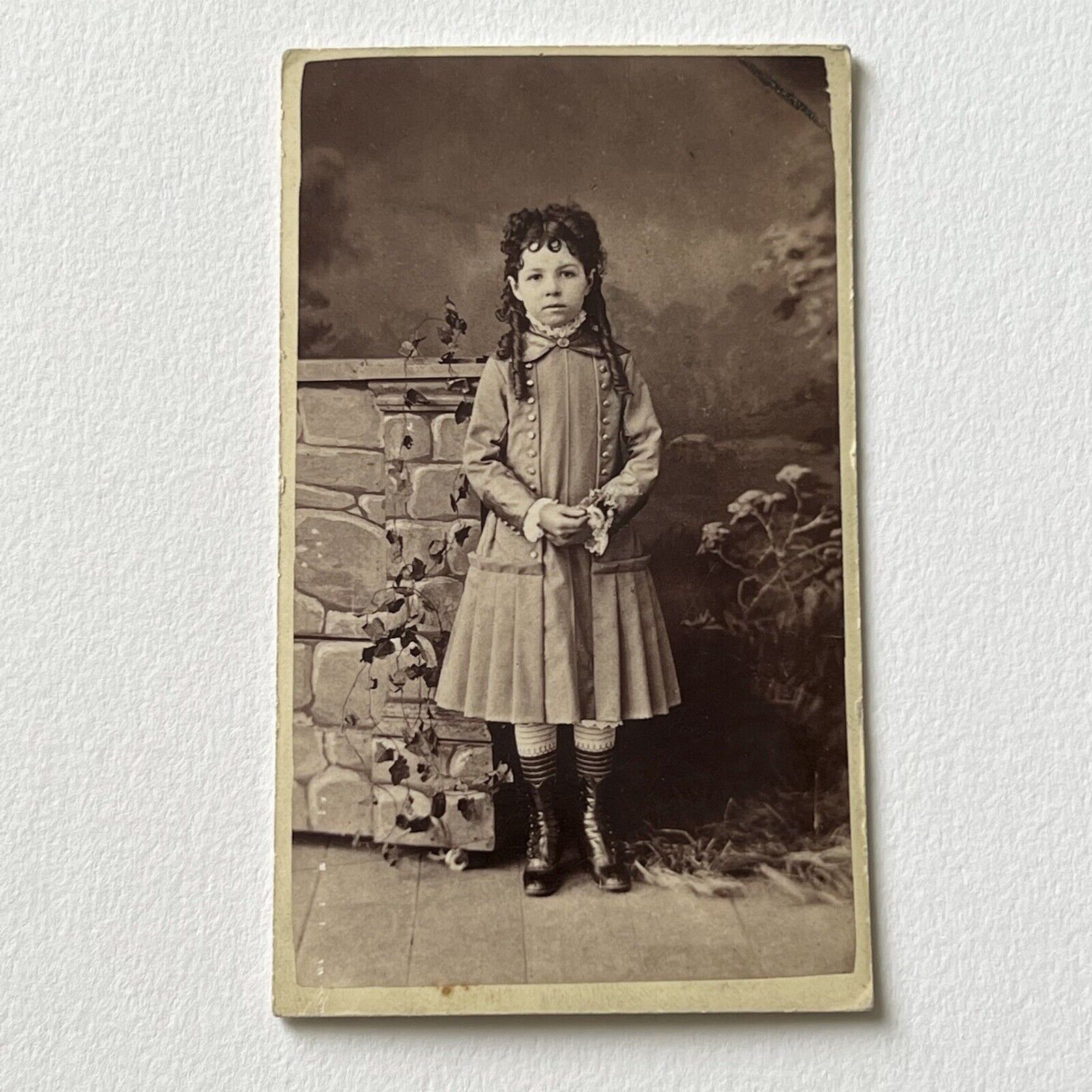 Antique CDV Photograph Adorable Fashionable Little Girl Long Curls Coldwater MI