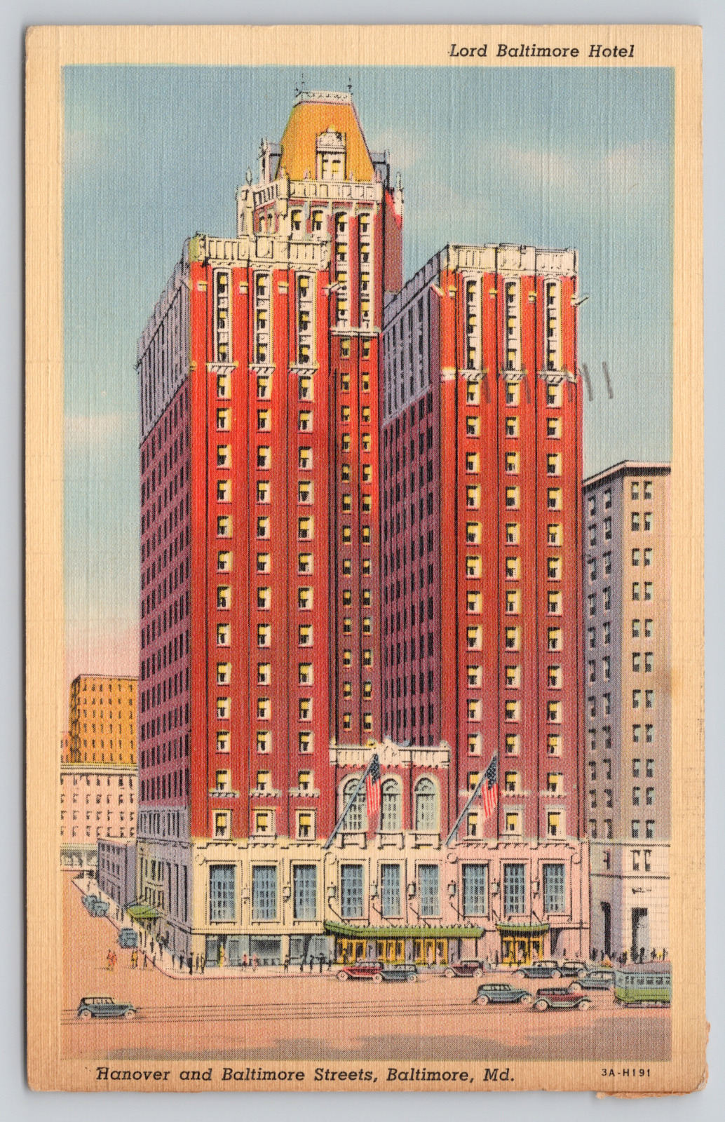 Postcard  Baltimore, Maryland, Hanover & Baltimore, Lord Baltimore Hotel A648