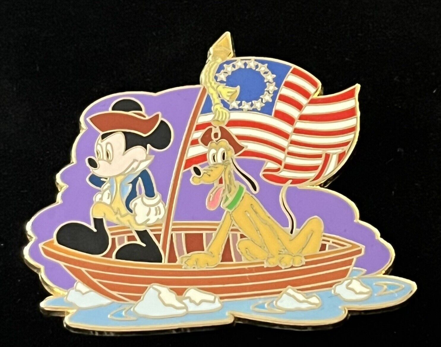 Rare Disney Pin Mickey Pluto 4th Of July George Washington Crossing Delaware NIP