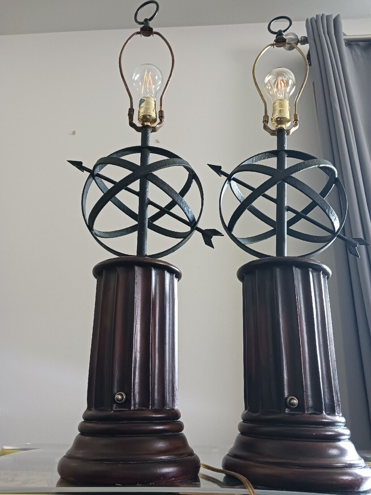 Pair of Vintage vanguard Metal Armillary Sphere Nautical Table Lamps