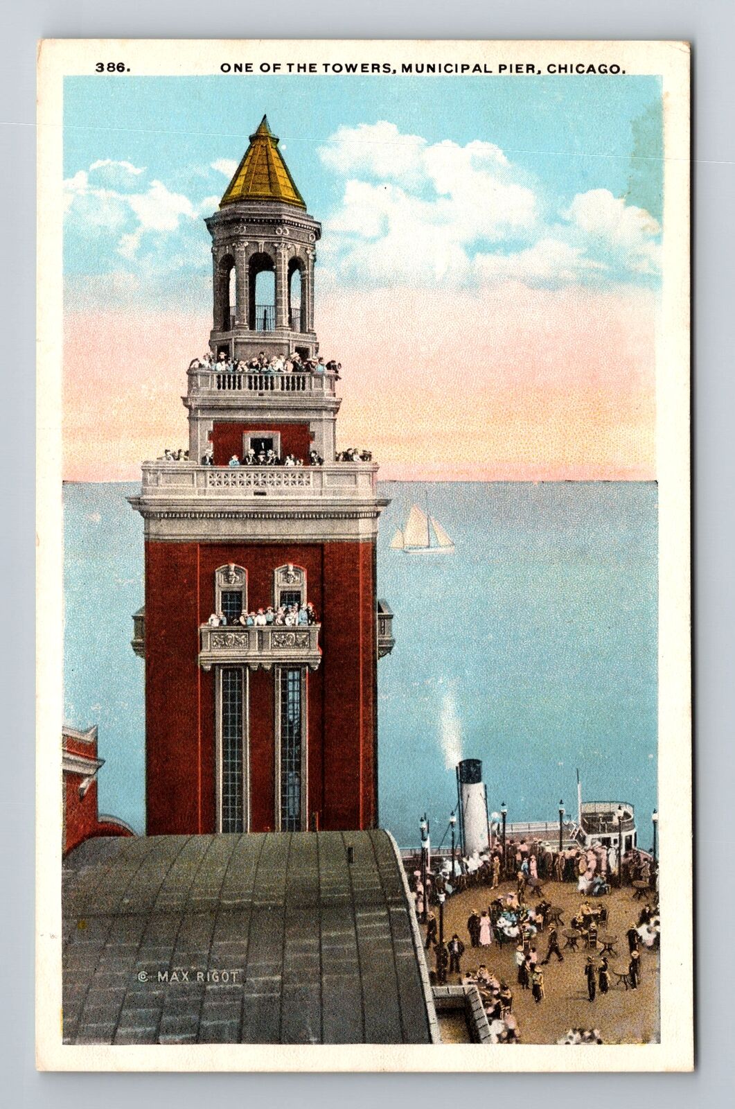 Chicago IL-Illinois, Aerial Towers Municipal Pier, Antique, Vintage Postcard
