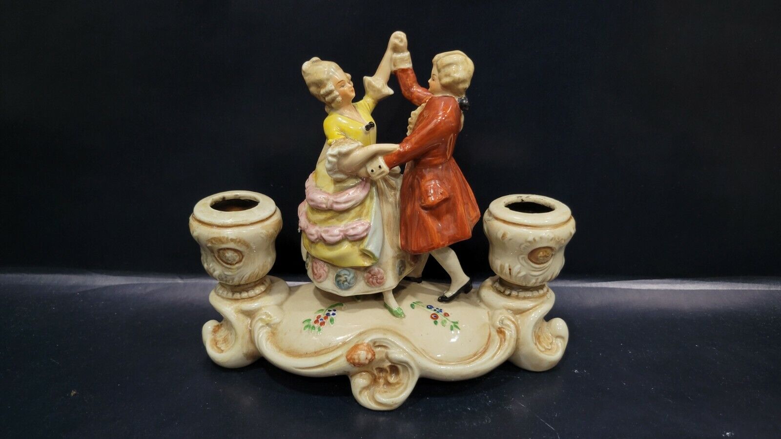 Vintage German Porcelain Candle Holder, Dancing Couple