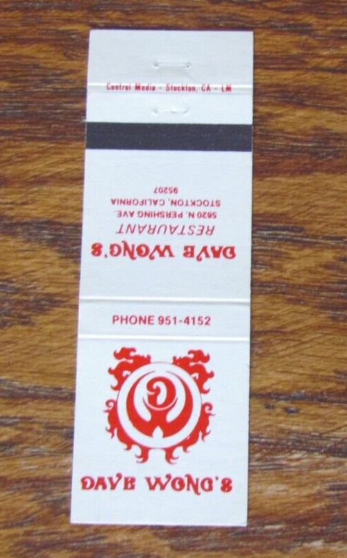 DAVE WONG'S CHINESE FOOD MATCHBOOK COVER: STOCKTON, CALIFORNIA MATCHCOVER -C8
