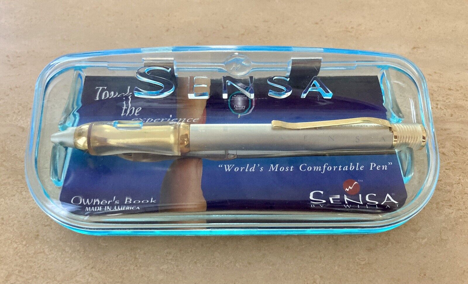 NEW WITH CASE Sensa Designer Ballpoint Pen Silver & Gold Made in USA