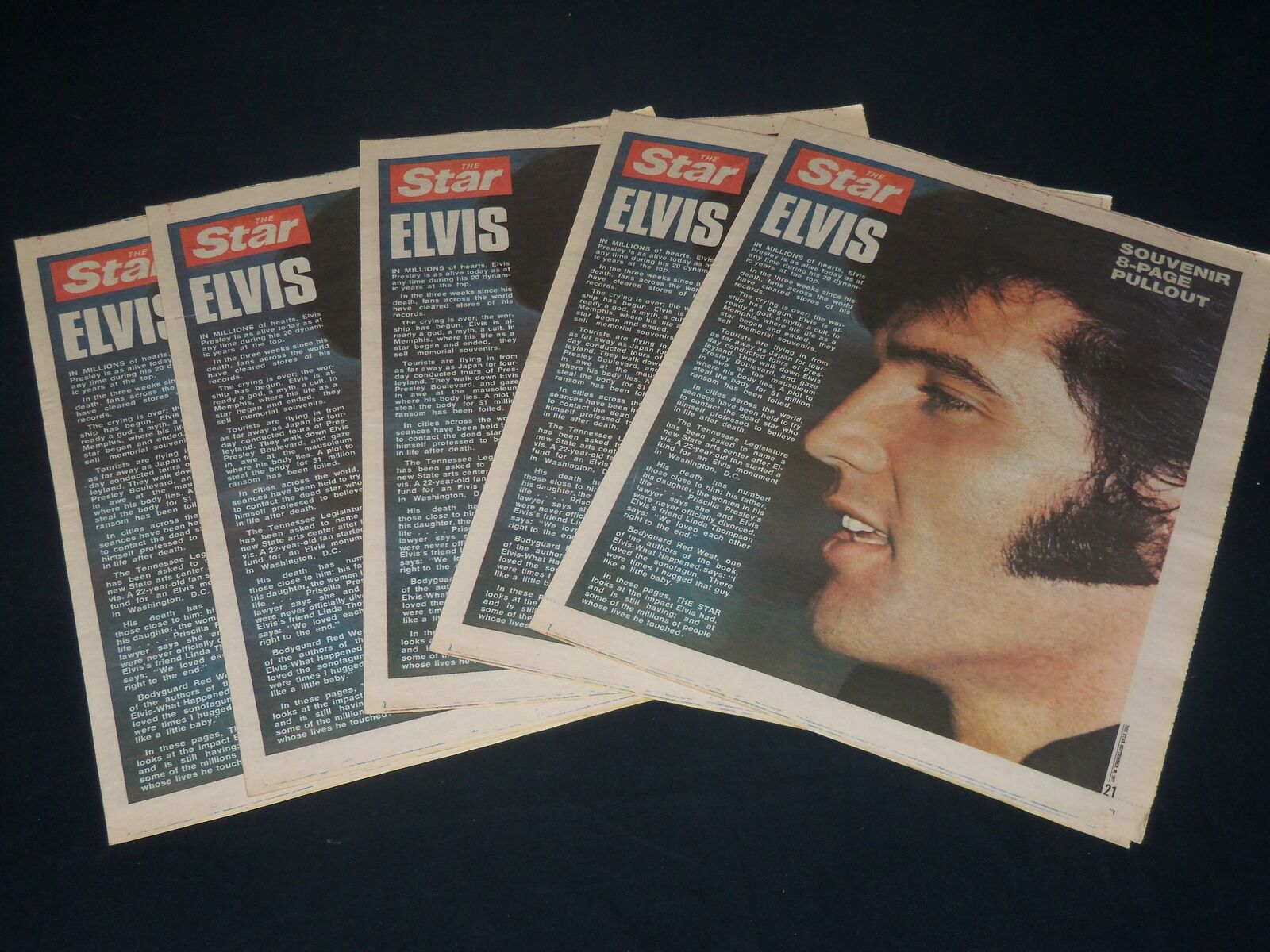 1977 THE STAR NEWSPAPER LOT OF 5 - ELVIS SOUVENIR 8-PAGE PULLOUT - NP 4900