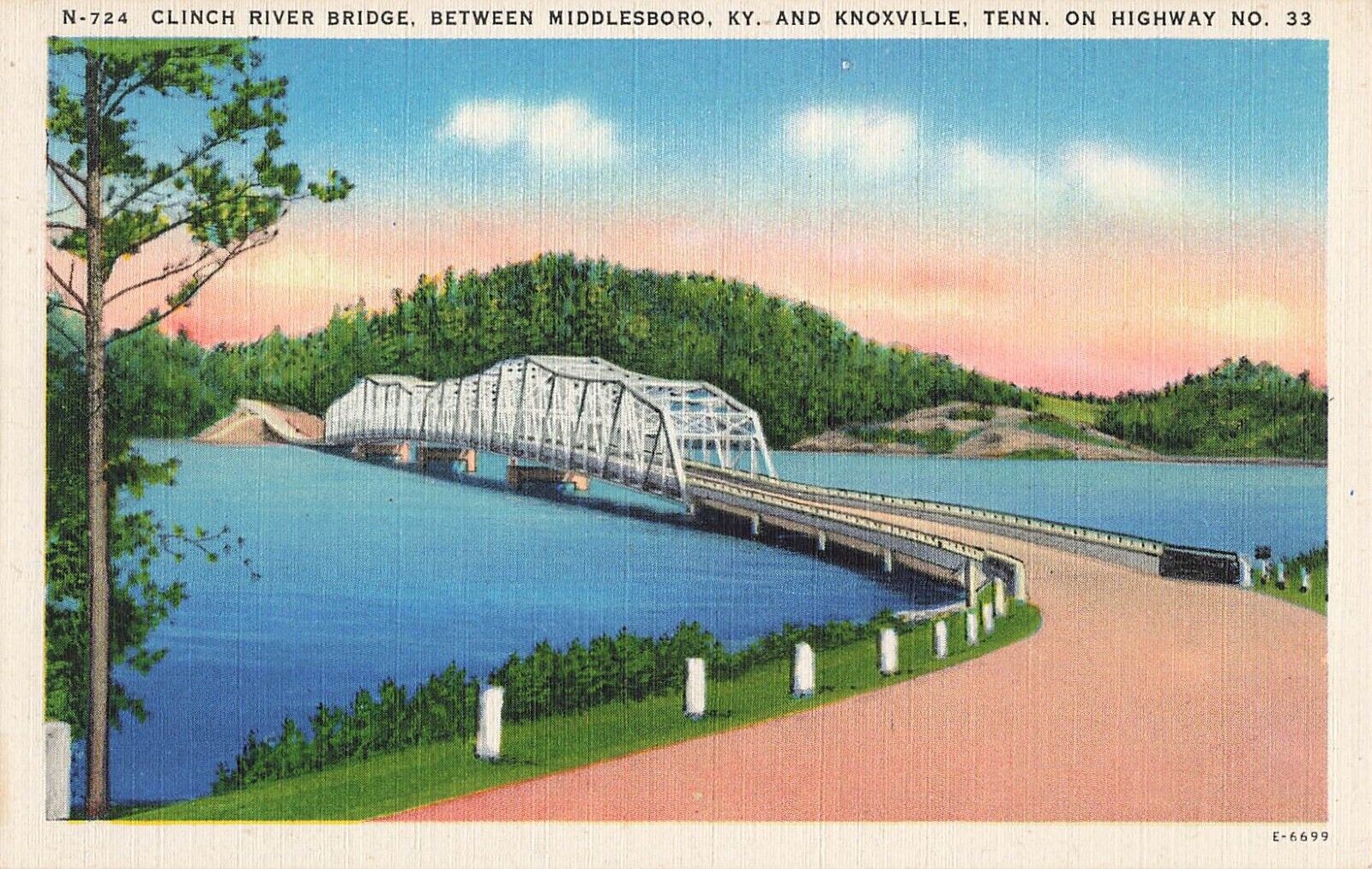 Clinton, Tennessee Postcard Clinch River Bridge Built by TVA About 1935+   Z5