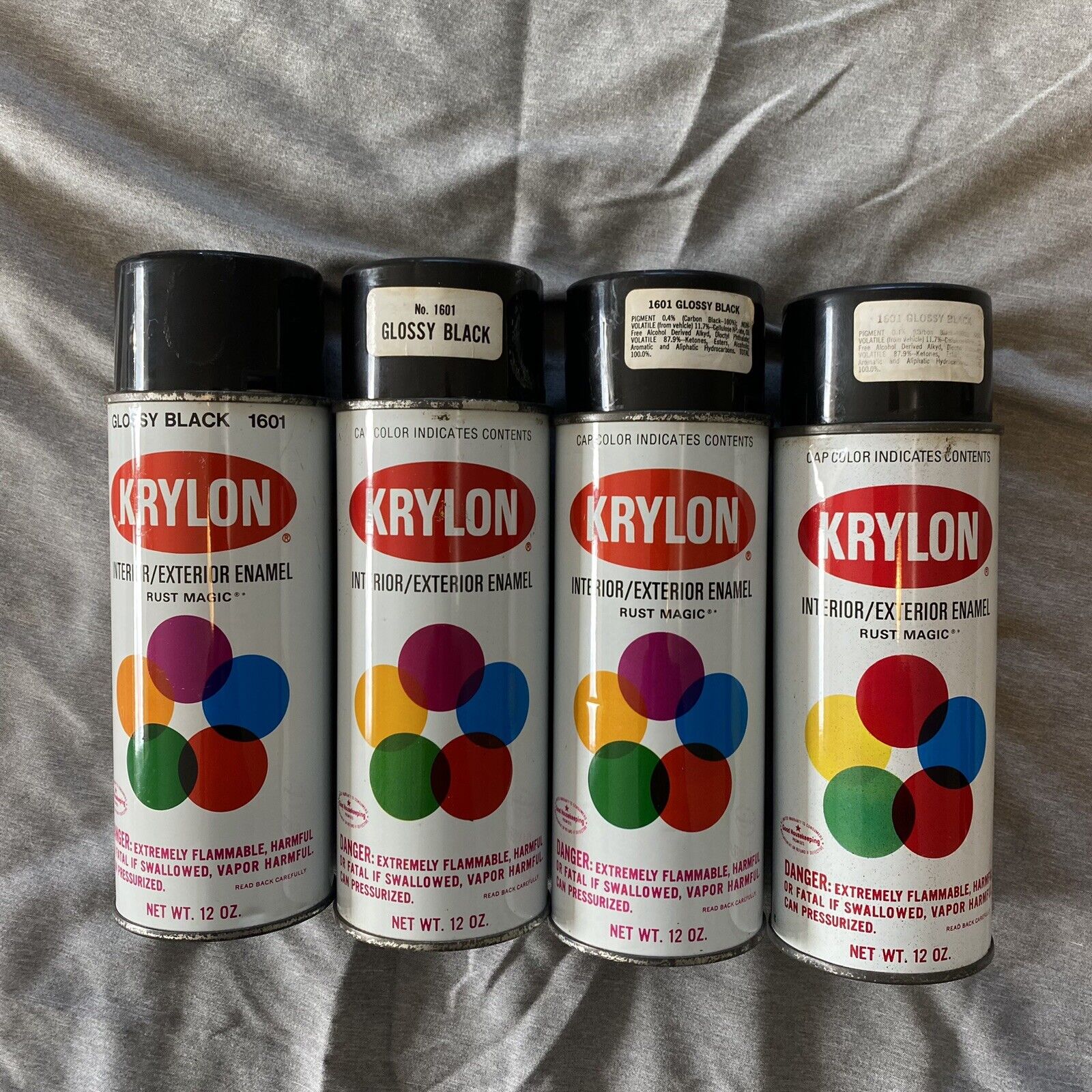 Vintage Krylon Spray Paint Glossy Black 1601 Lot Of 4