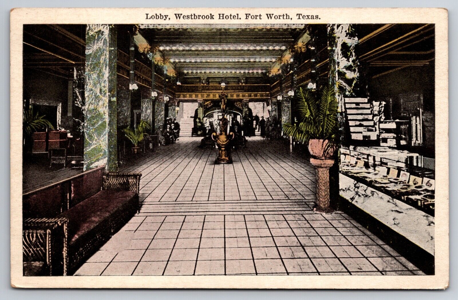 Lobby Westbrook Hotel Fort Worth Texas TX c1920 Postcard