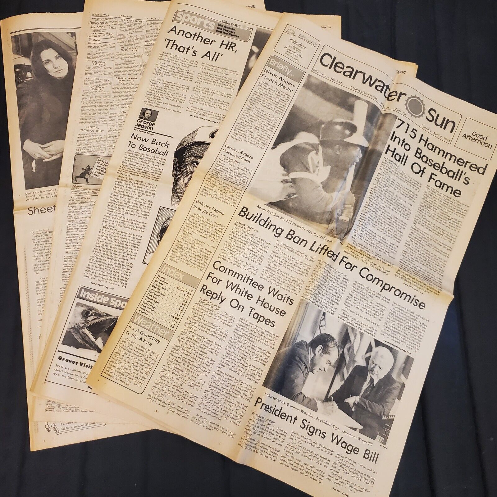 Hank Aaron's 715 Homerun | Clearwater Sun Newspaper FL April 9 1974 Vintage