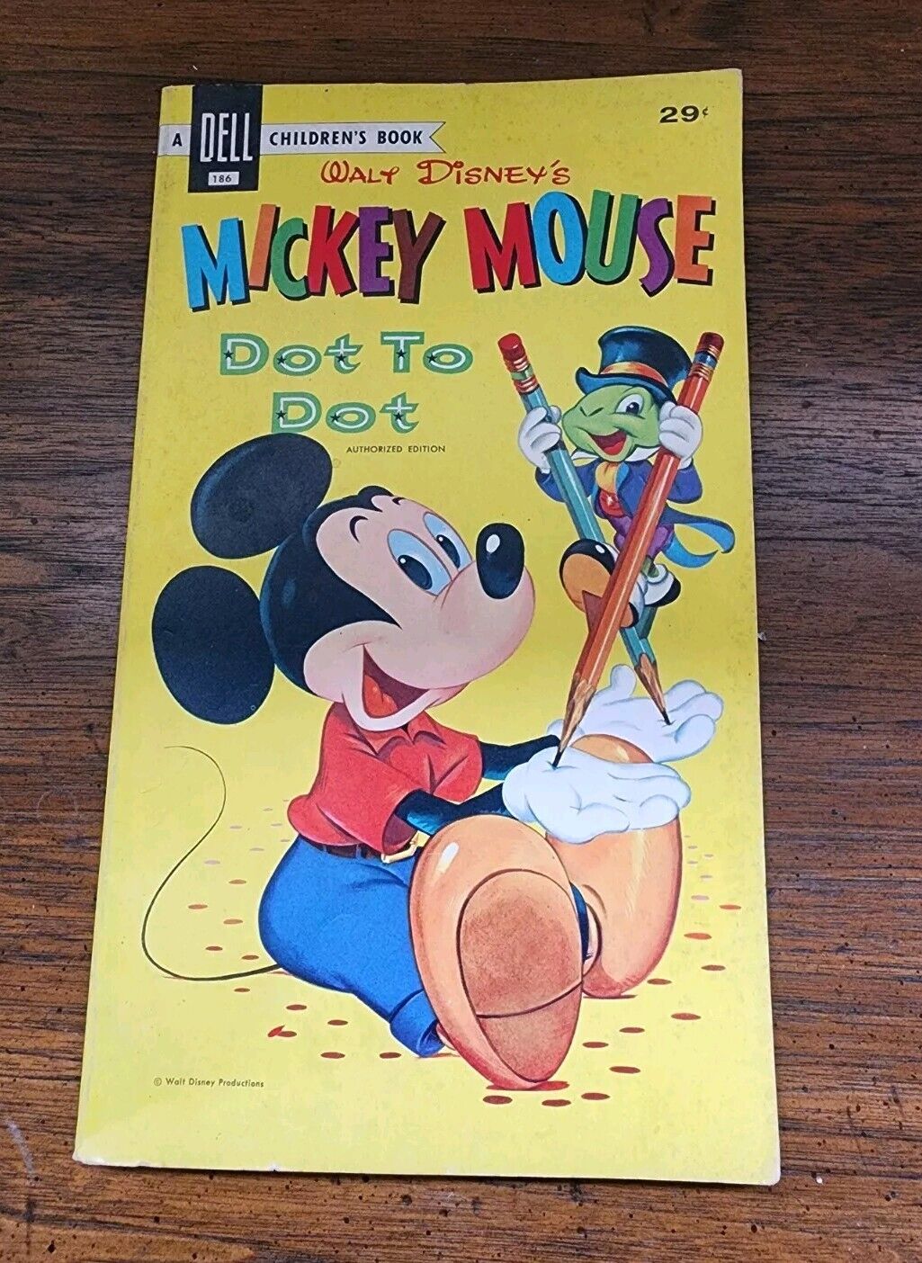 Vintage Mickey Mouse Jiminy Cricket Dot to Dot Dell Coloring Book 1956 MCM RARE