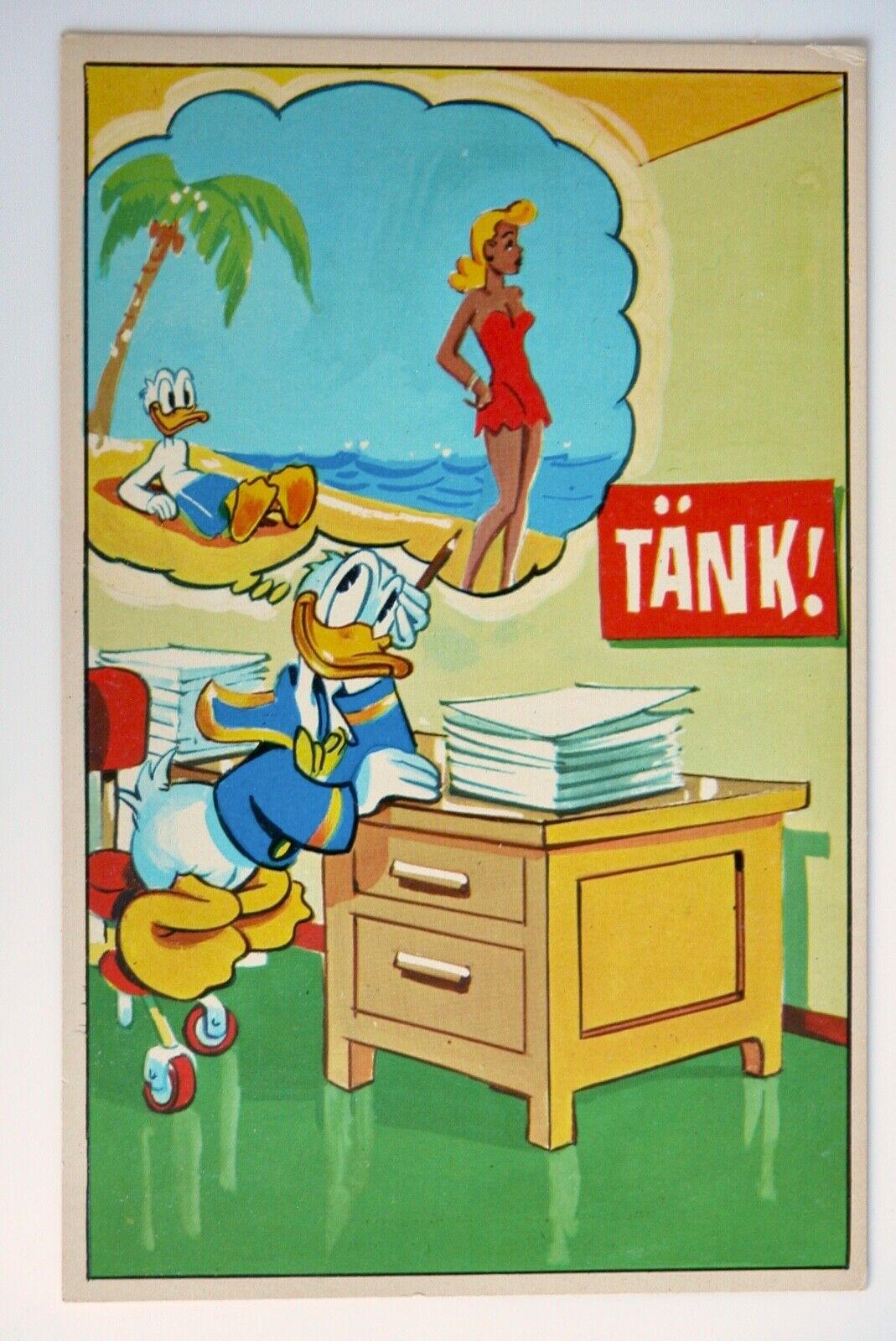 Vtg 40s 50s Walt Disney Postcard Donald Duck Dreamin\'  Sweden Forlag E.O. & CO
