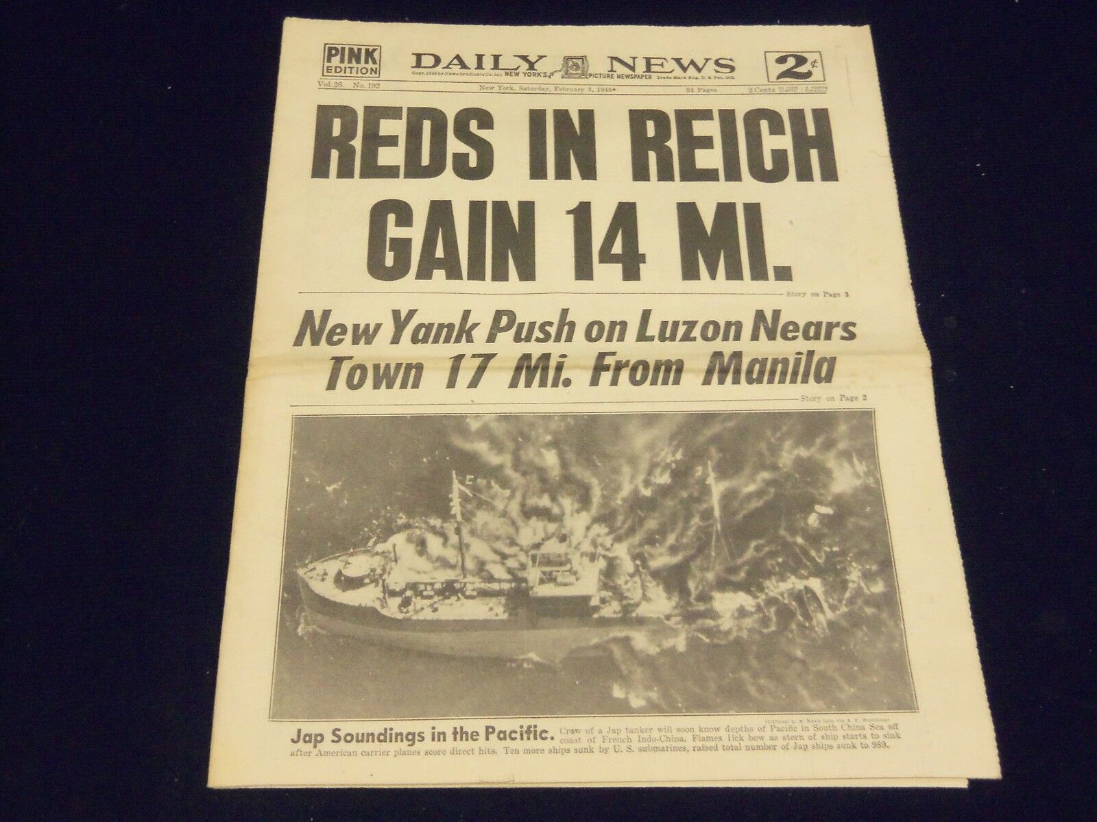 1945 FEBRUARY 3 NEW YORK DAILY NEWS - REDS IN REICH GAIN - NP 1978