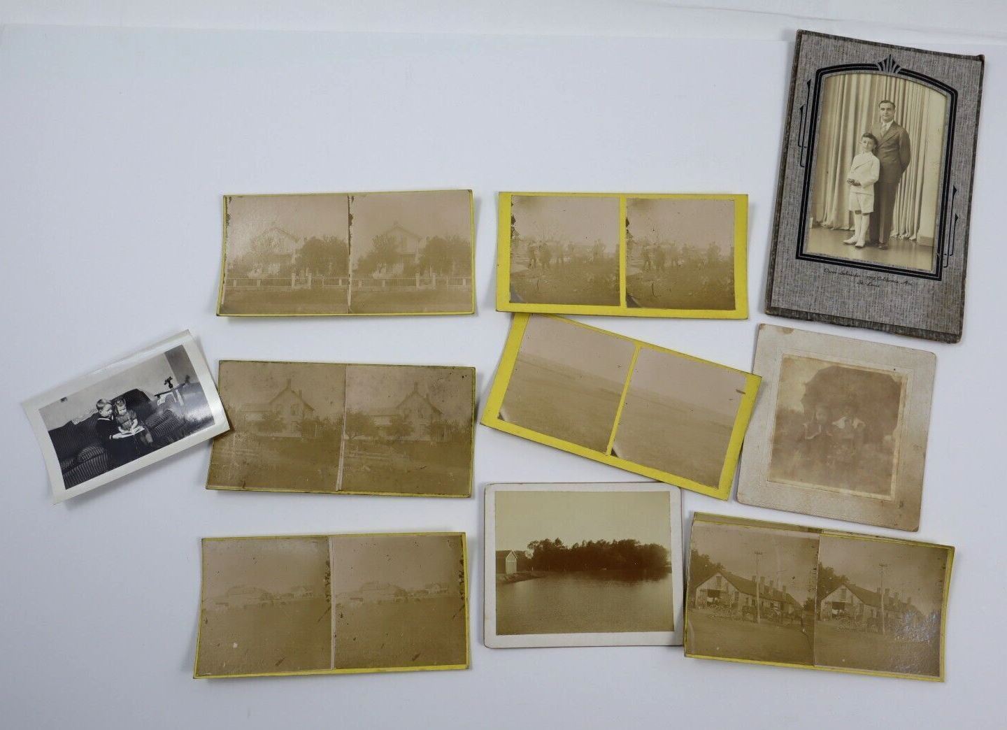 LOT of 10 Some EARLY Photographs Photos Buildings Houses Creepy Kids