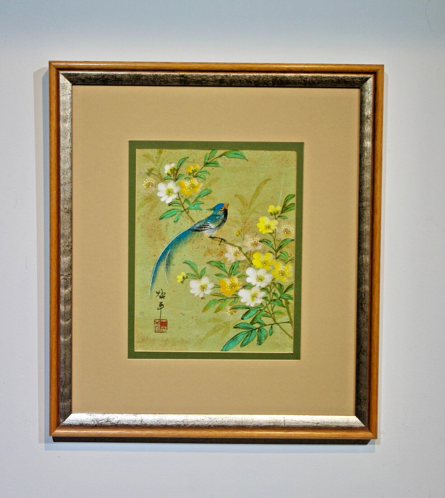 Original  watercolor on cork Chinese framed signed COA