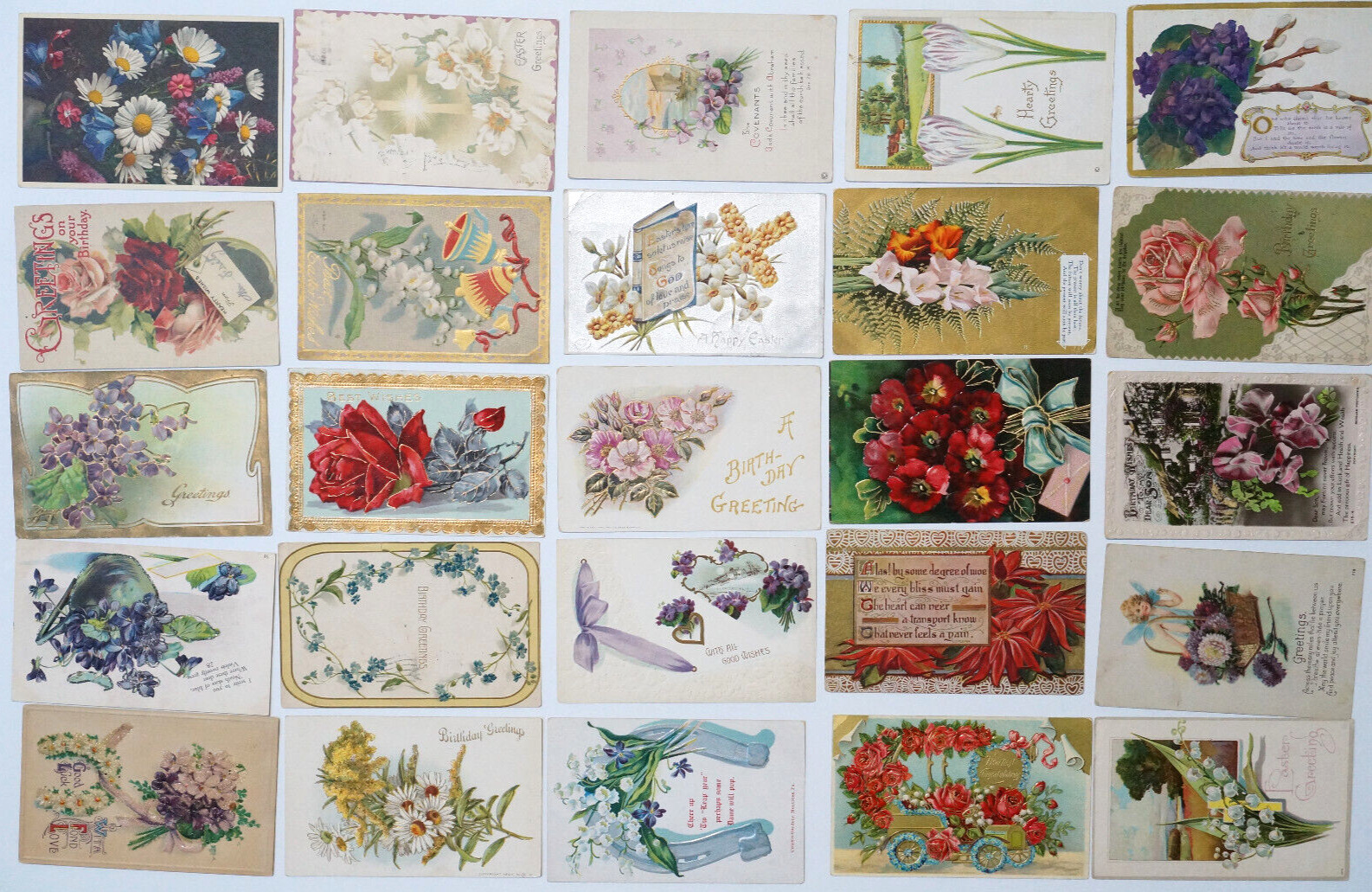 Vintage POSTCARD Lot 50 Flower Greetings Flowers Floral Roses Antique Old Cards