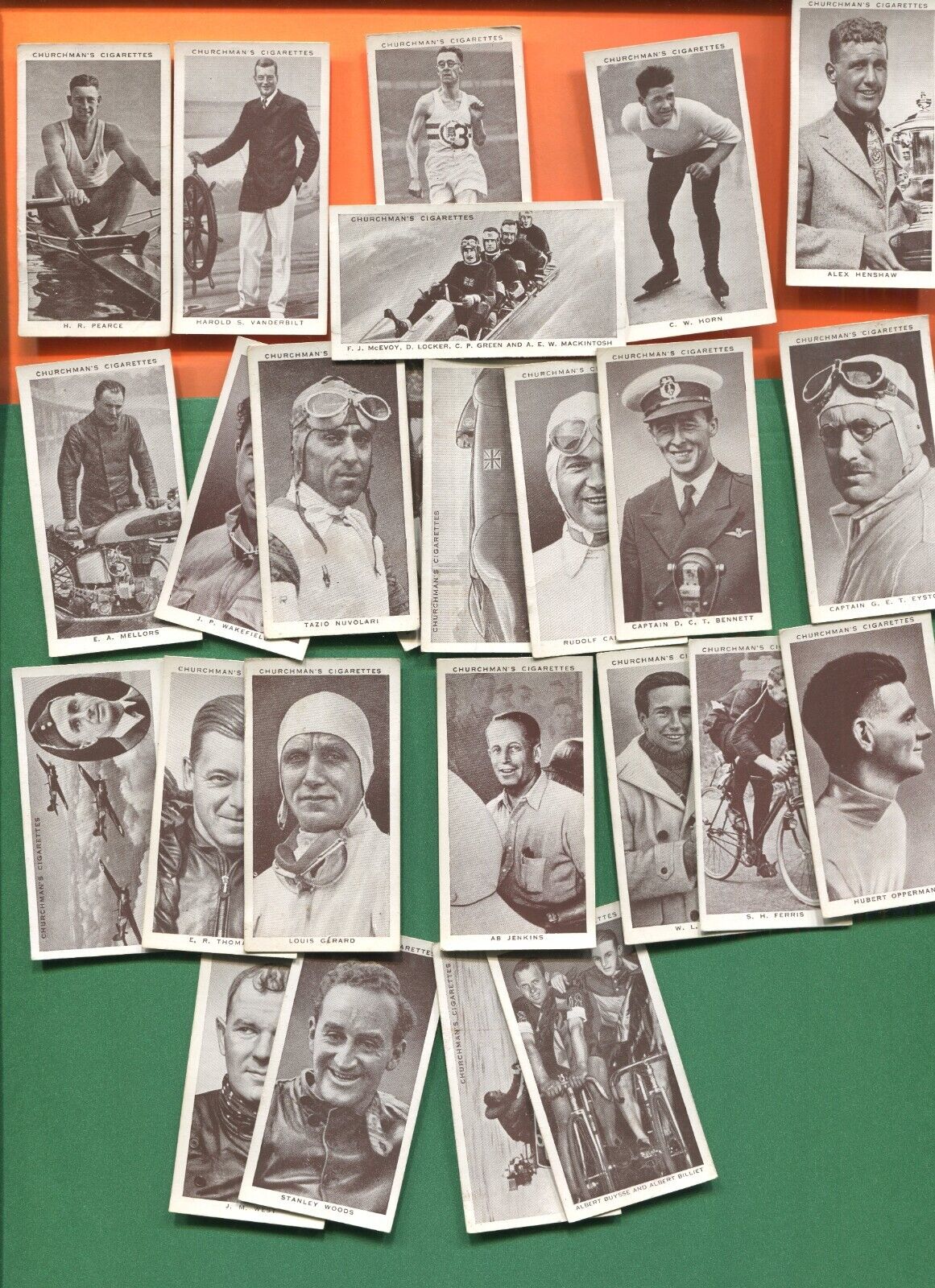 1939 CHURCHMAN CIGARETTES KINGS OF SPEED 25 DIFFERENT TOBACCO CARD LOT