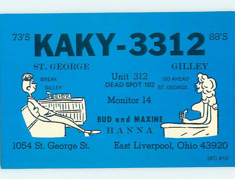 Pre-1980 RADIO CARD - East Liverpool - Near Canton & Calcutta & Lisbon OH AH1959