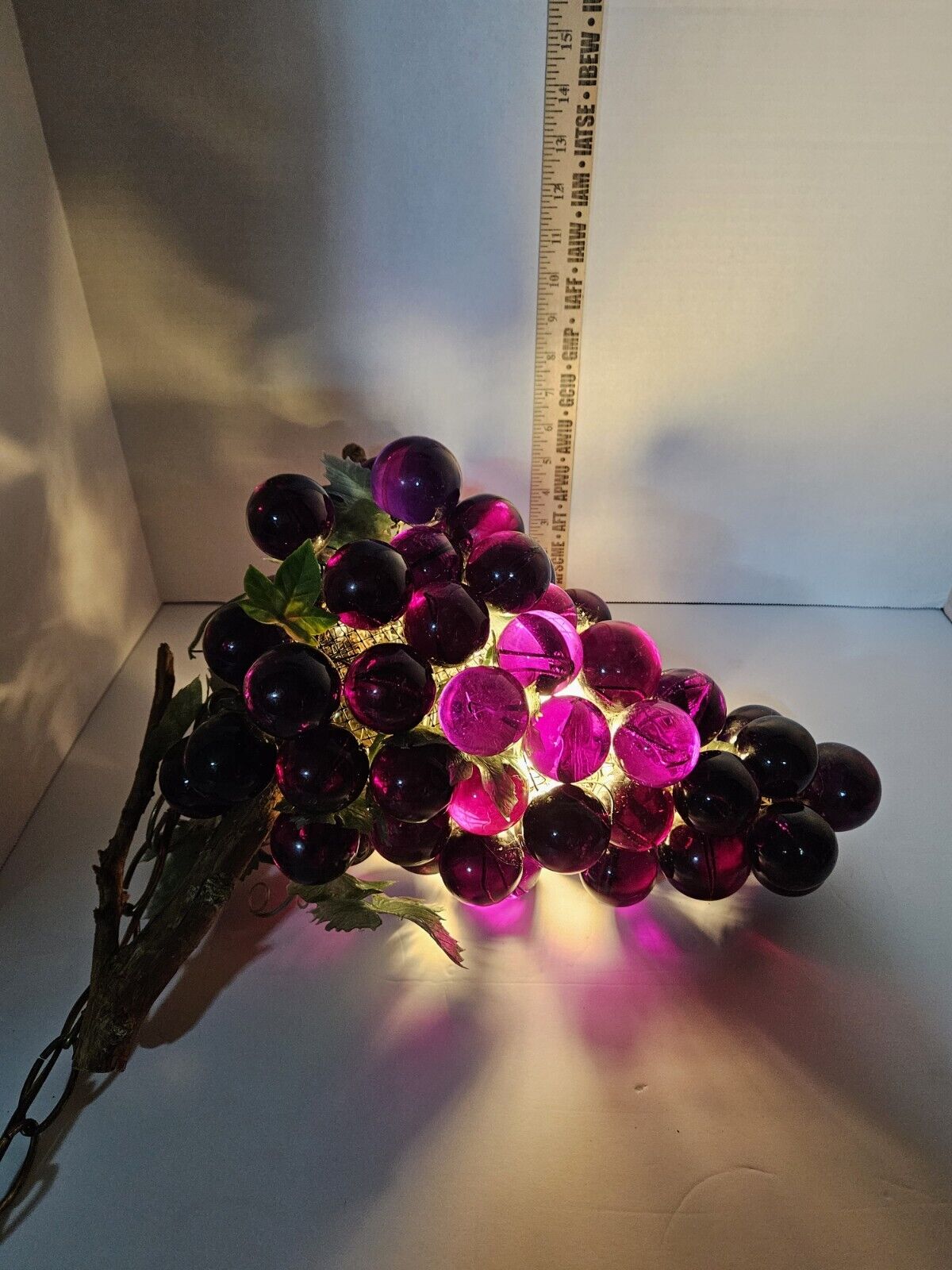 Vintage 1960's Acrylic Lucite Purple Grape Cluster Hanging Retro Swag Lamp/Light