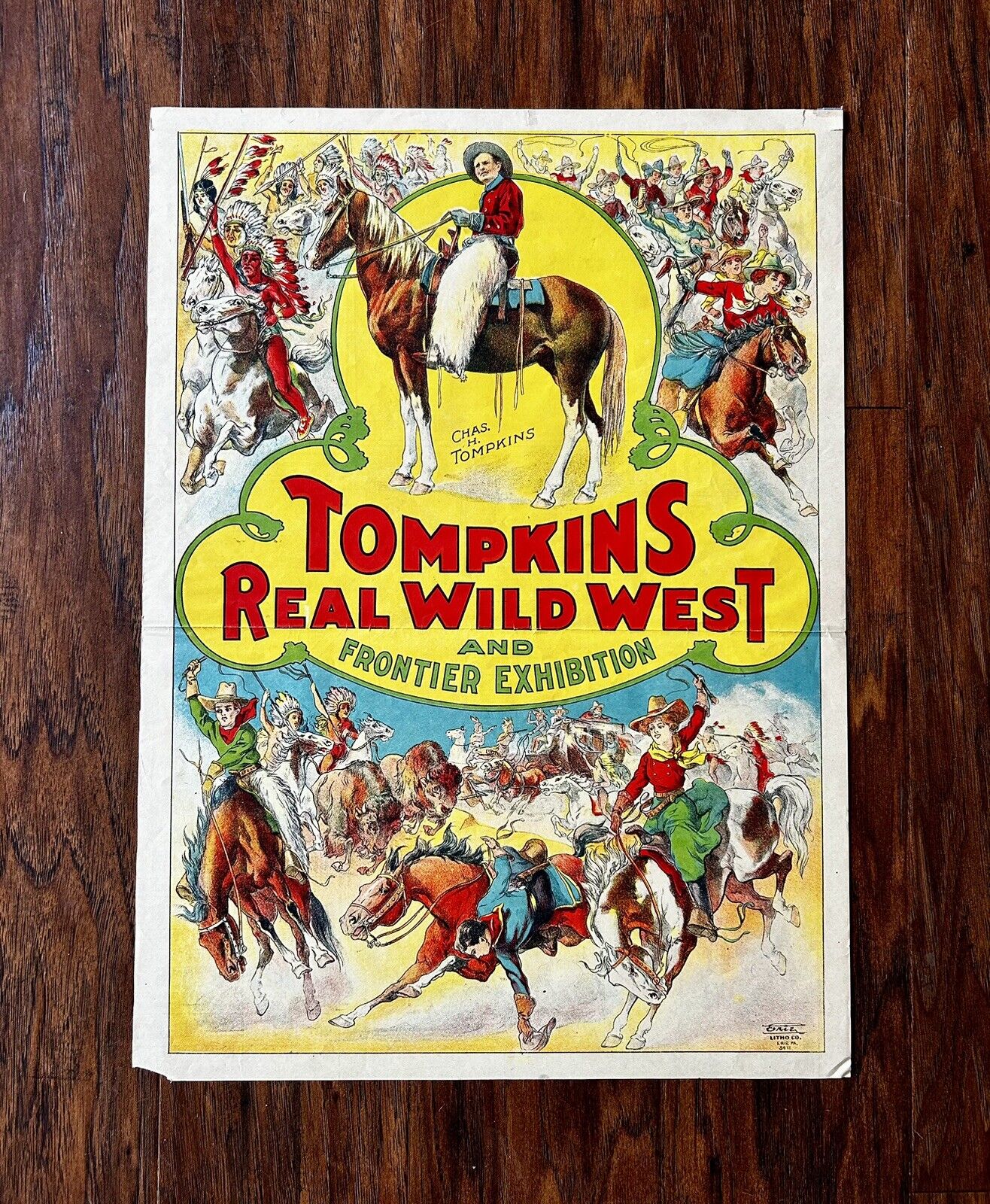 Antique Rare 1910 Tompkins Wild West Traveling Show Advertisement