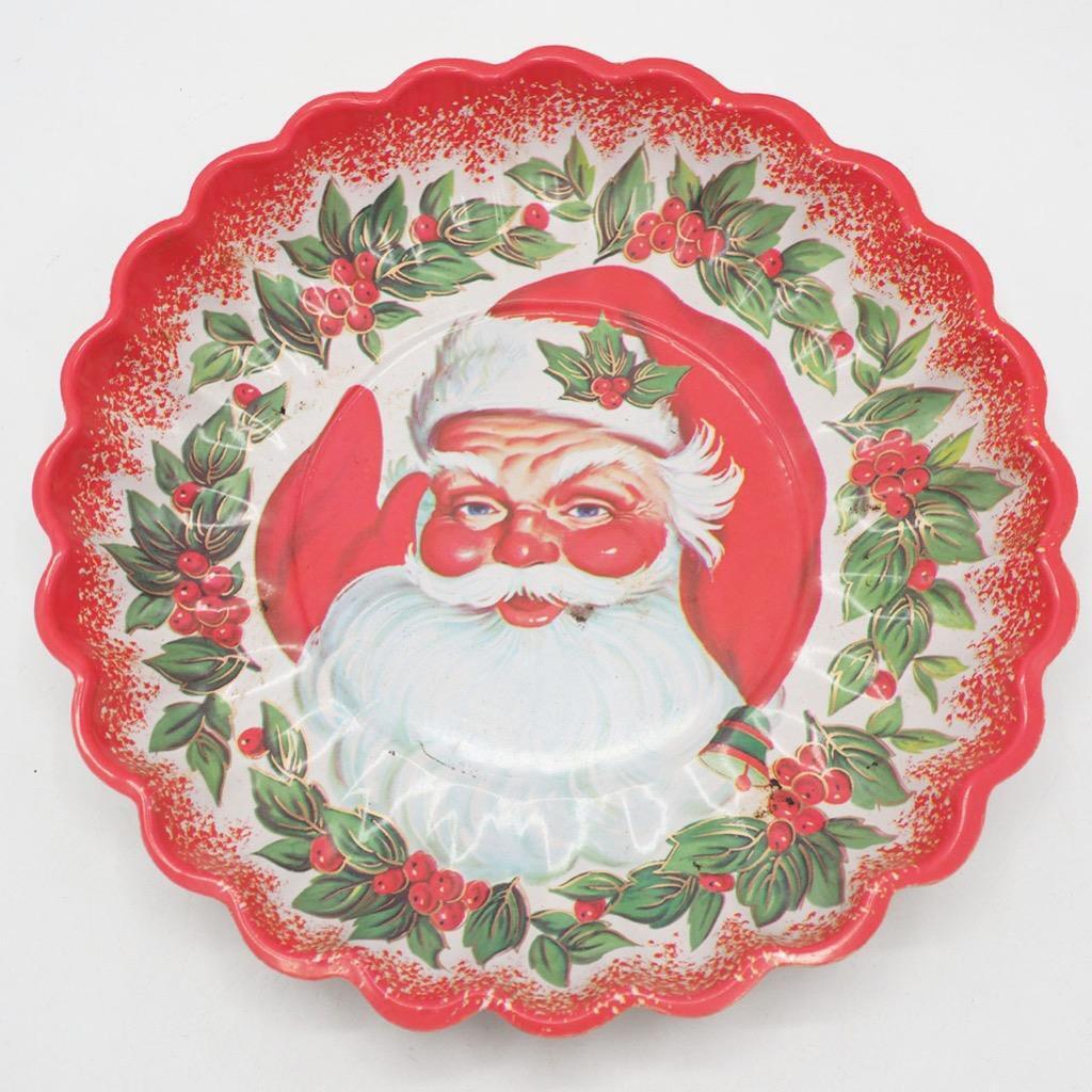 Vintage Christmas Platter Santa Claus Thick Paper Tray