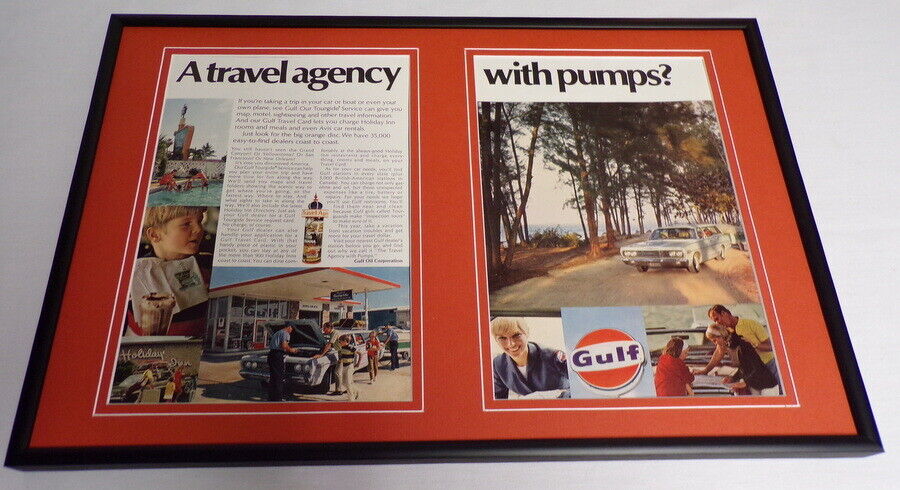 1968 Gulf Oil Gasoline Framed ORIGINAL Vintage 12x18 Advertising Display 