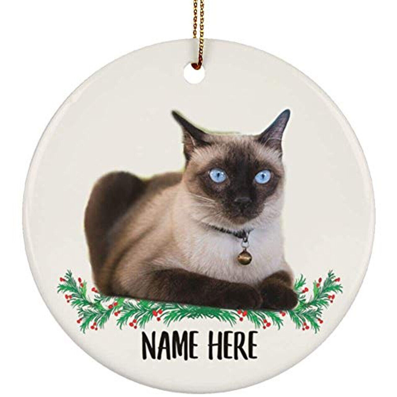 Personalized Name Siamese Cat Tortie 2022 Gift Christmas Tree Ornaments Ceramic