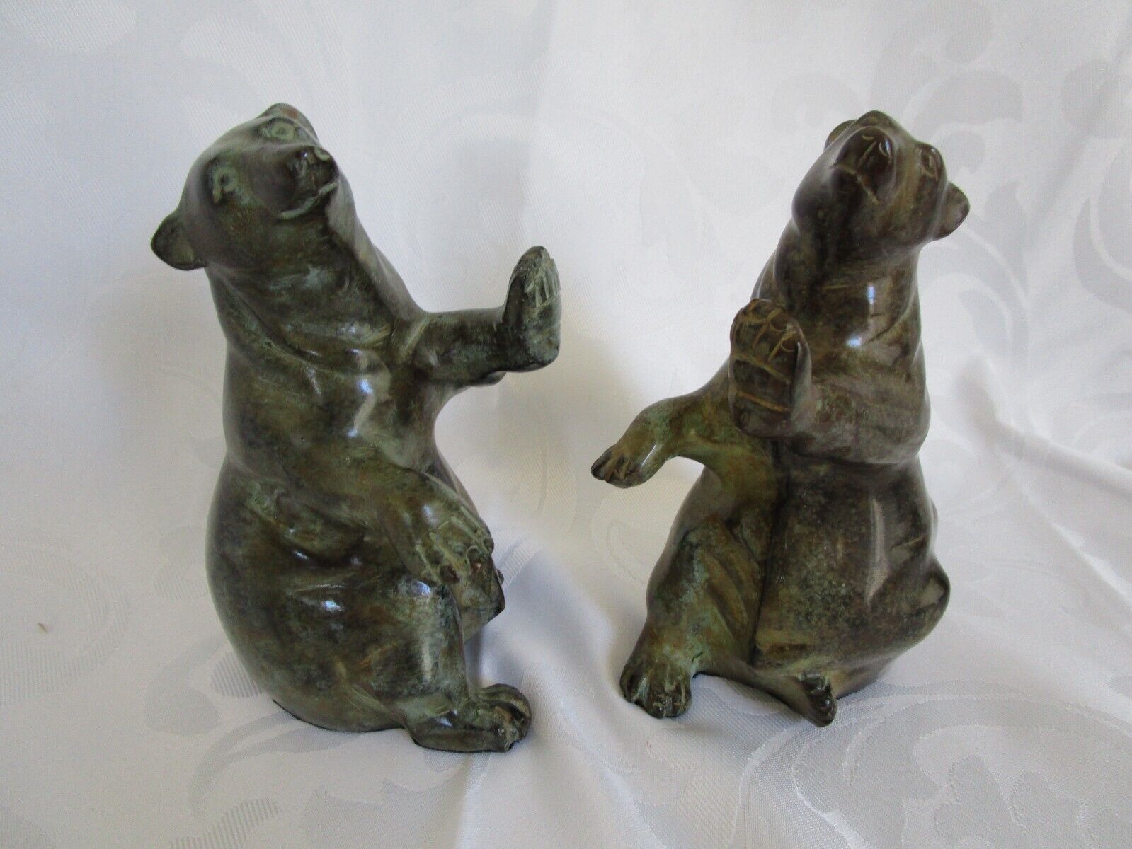 Polar Bear Brass Bookends  Set of 2 Vintage Stone Look Finish EXCELLENT