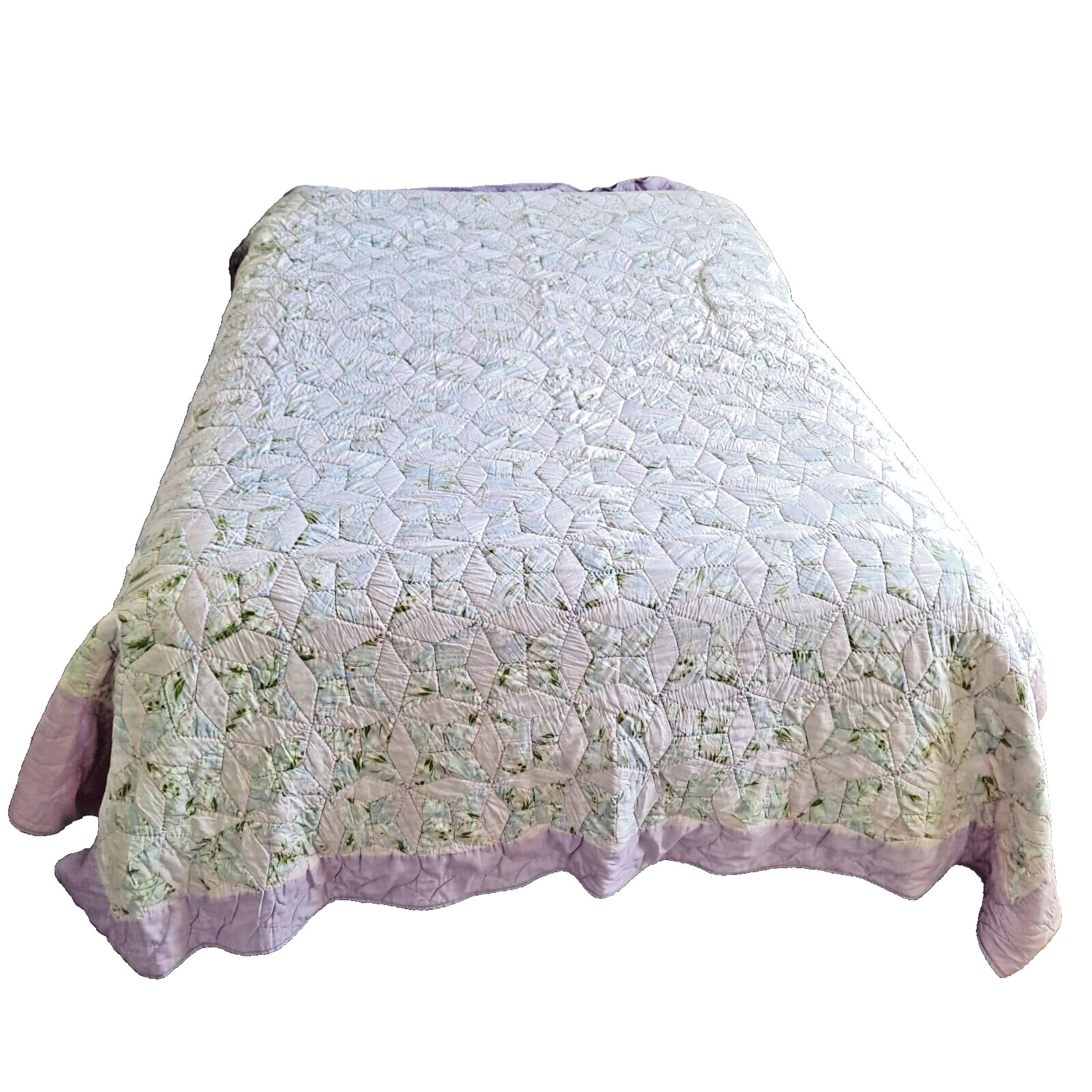 Vintage Quilt Bedspread Lavender Handstitched 4 Point Star Farmhouse Cottagecore