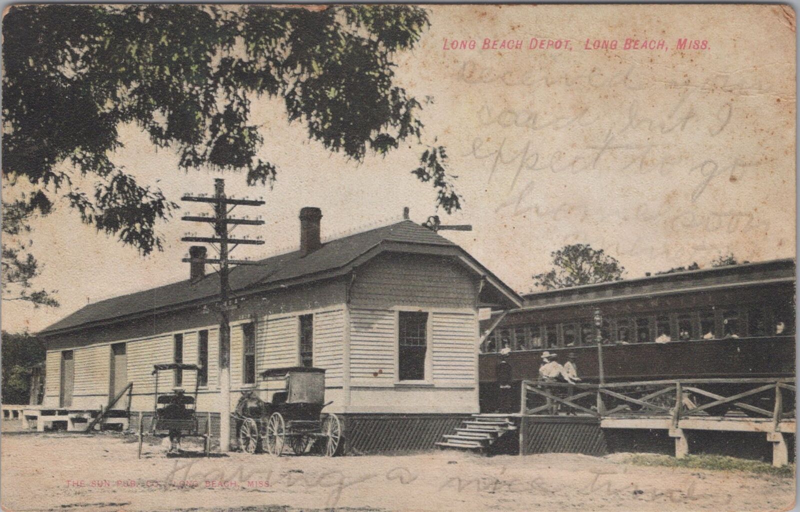 Long Beach Train Depot, Long Beach Mississippi 1908 Postcard