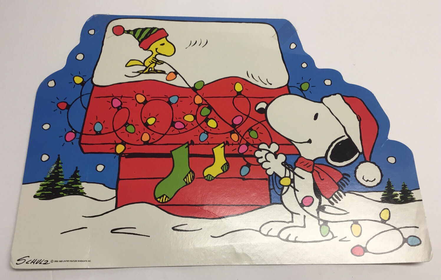 Vintage SMALL 1965 PEANUTS SCHULZ SNOOPY WOODSTOCK MERRY CHRISTMAS