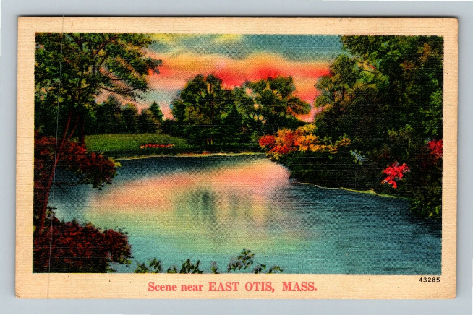 East Otis MA-Massachusetts, Scenic View Along River, Vintage Postcard