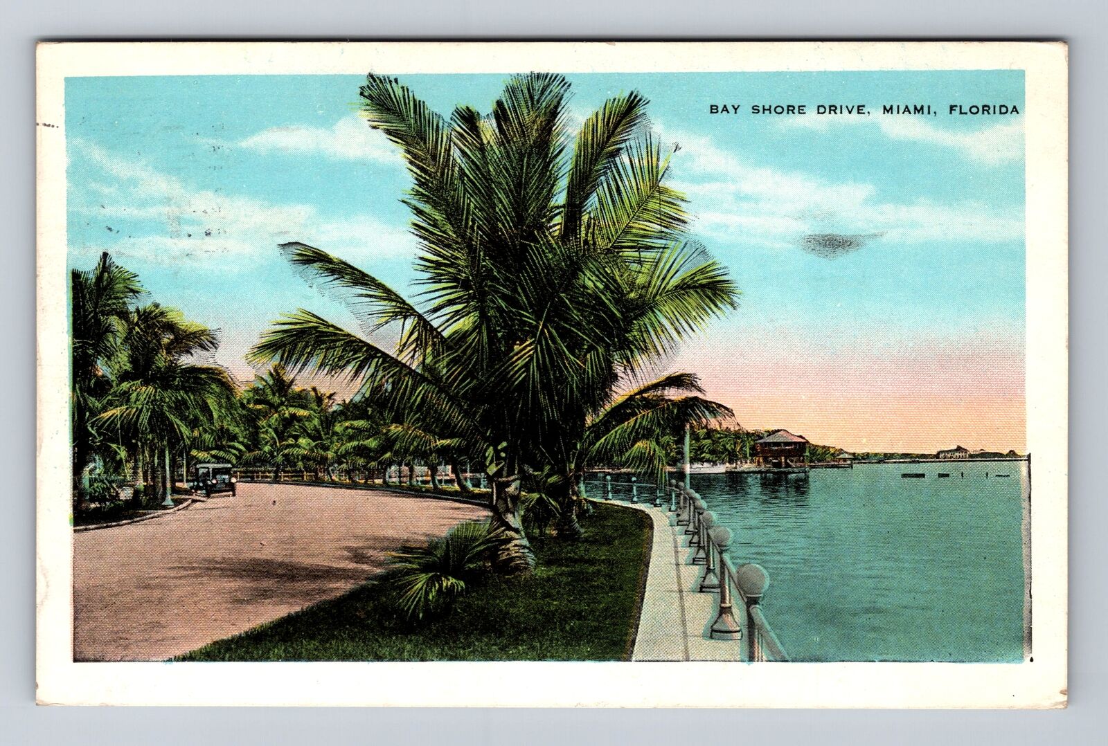 Miami FL-Florida, Residential Area Bay Shore Drive, Vintage c1932 Postcard