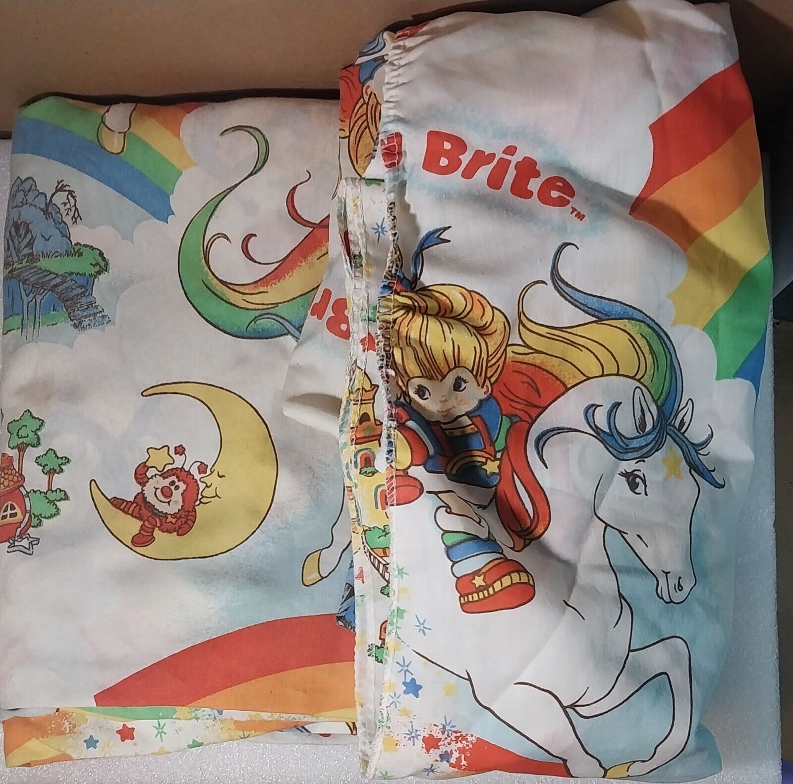 Vintage 1983 Hallmark Rainbow Brite Twin Flat & Fitted Sheet BRIGHT COLOR Clean