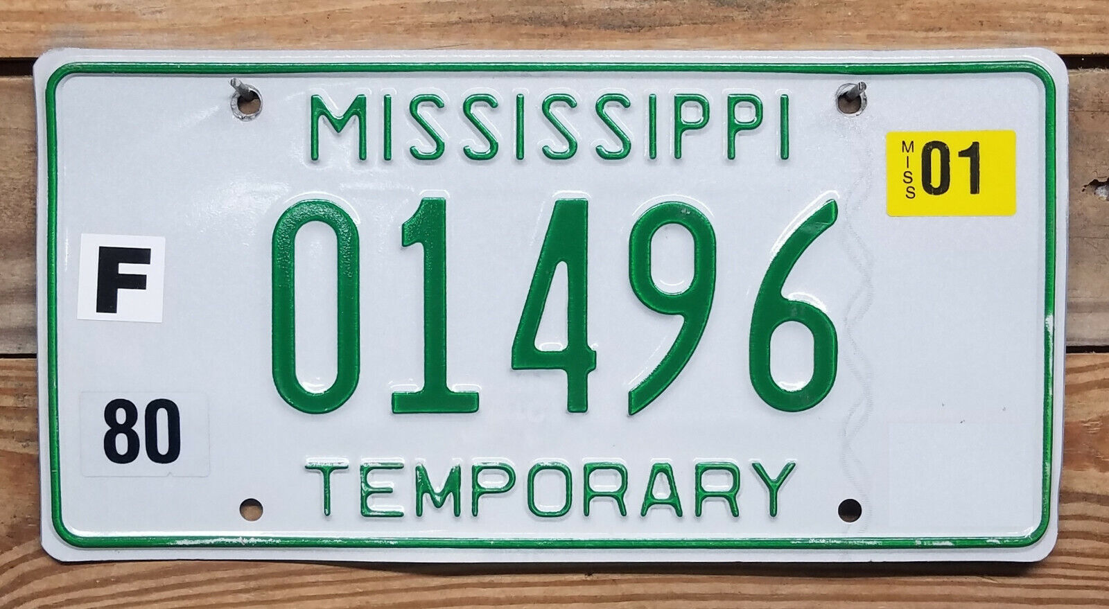 Mississippi Expired 2001 Winston County TEMPORARY License Plate ~01496~ Embossed