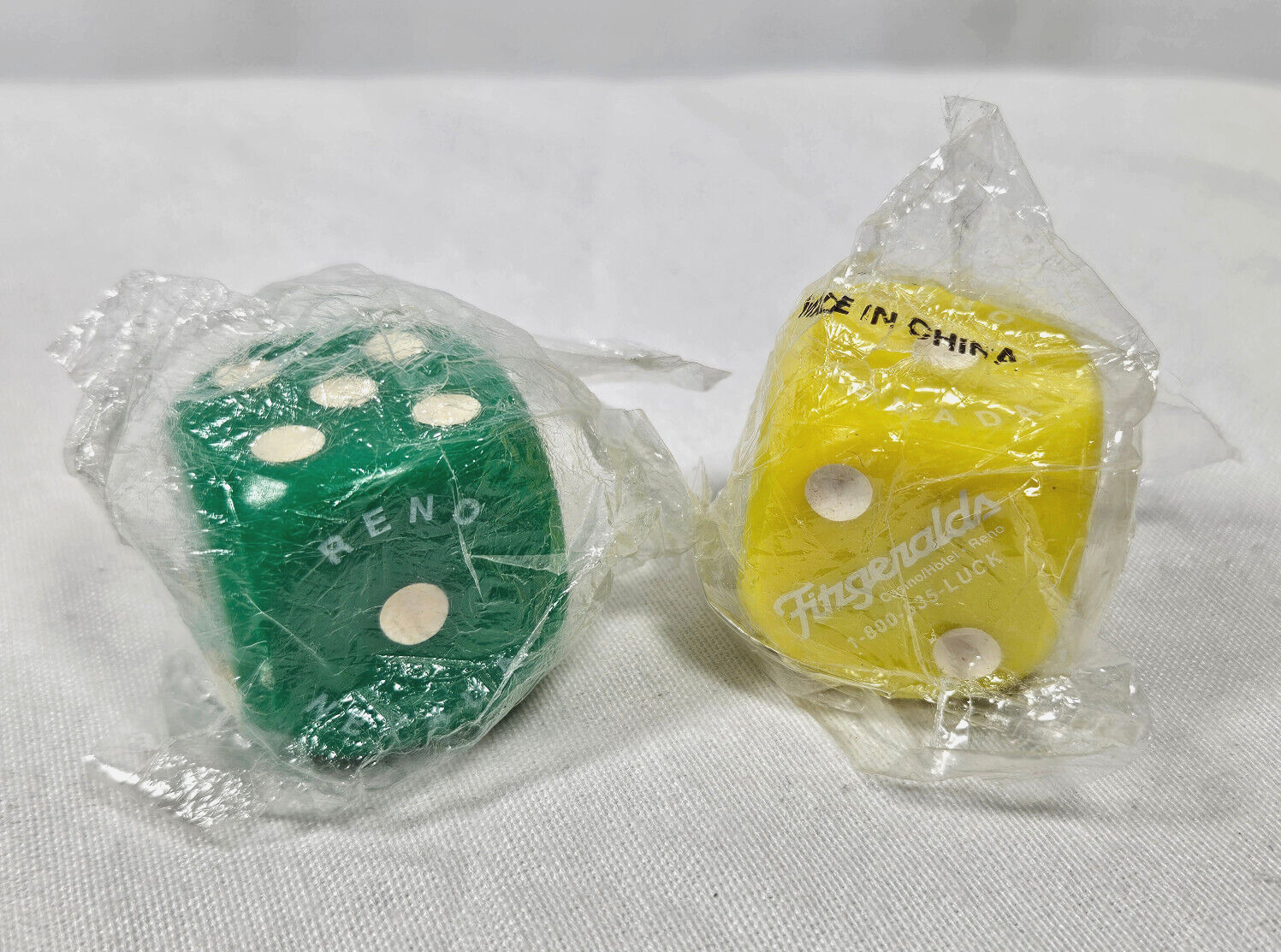 Vintage Fitzgerald\'s Reno Jumbo Dice Green & Yellow Lot SEALED Celluloid Resin
