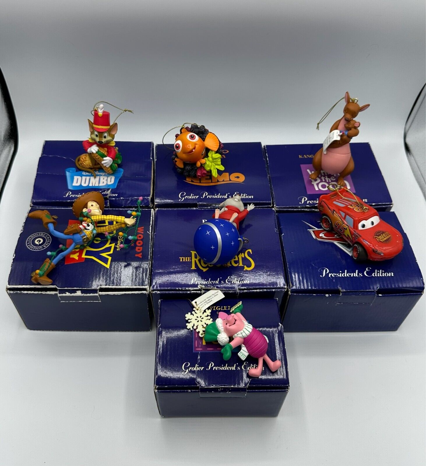 Disney Grolier Christmas Ornaments President\'s Edition Lot of 7 Boxes Collector