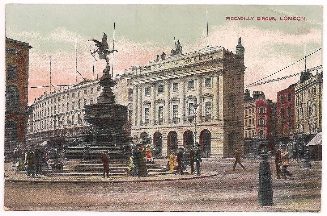 LONDON ENGLAND UK Postcard PICCADILLY CIRCUS Shaftesbury Memorial Fountain 1910s