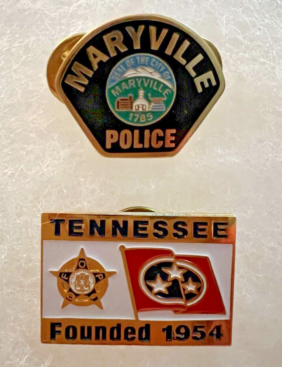 Vintage Maryville, TN Police Officer Department Lapel Pins (Set of 2) F.O.P