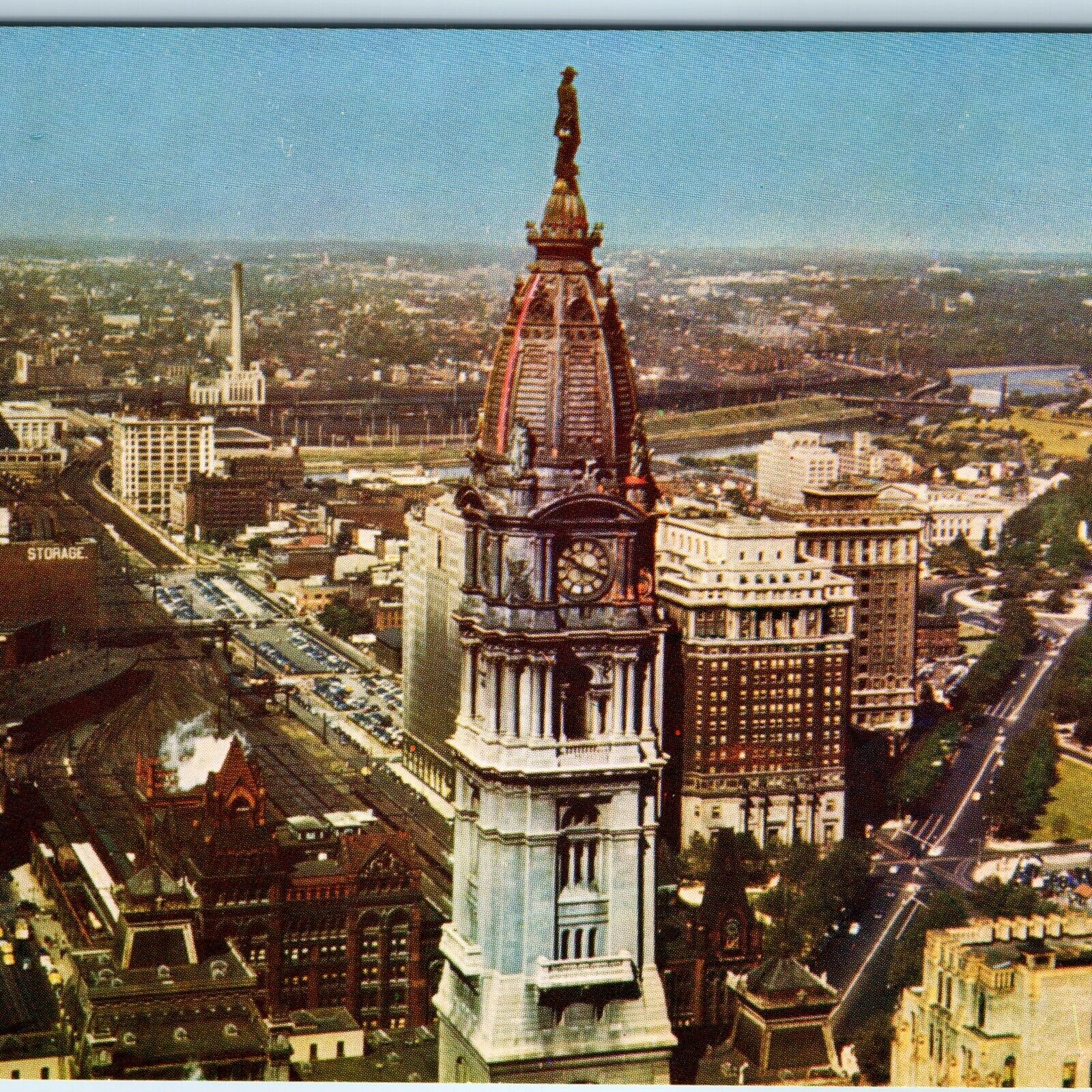 c1960s Philadelphia, PA View PSFS Building City Hall Birds Eye Clock Towers A222