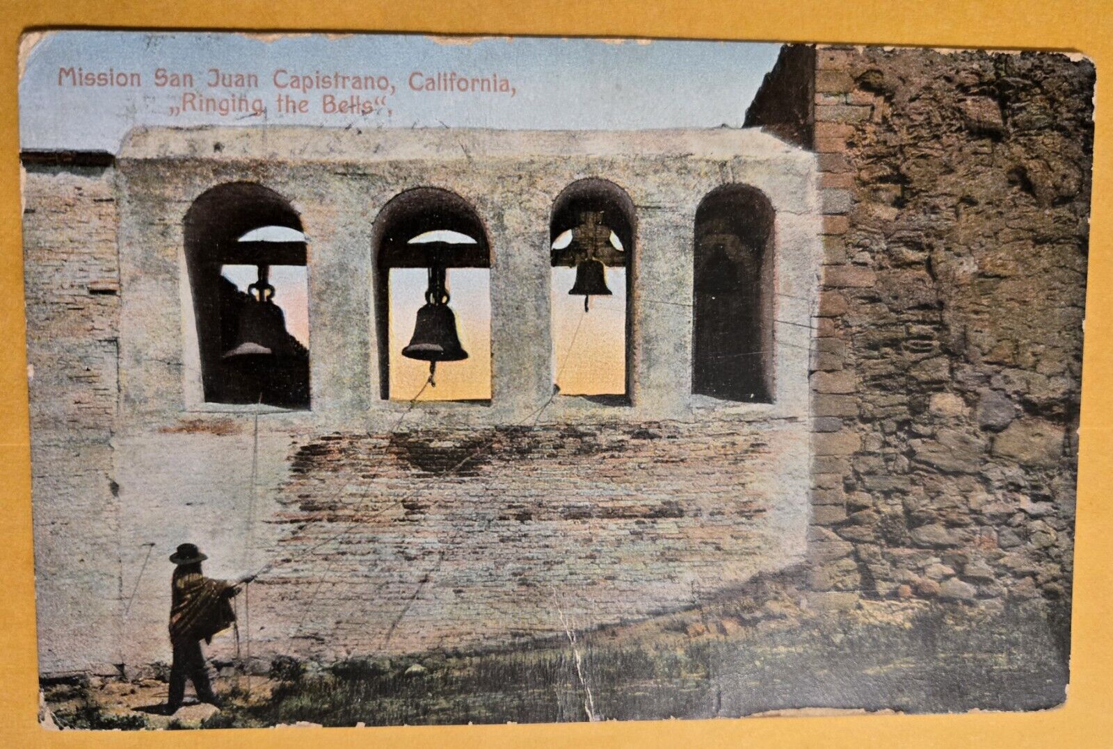 Used 1908 Postcard Mission Bells, San Juan Capistrano Mission, CA J2 AS IS 
